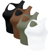 4 Pieces Women's Crop Tops Cotton Basic Tank Tops Racerback Sleeveless Sports Workout Crop Tank Tops