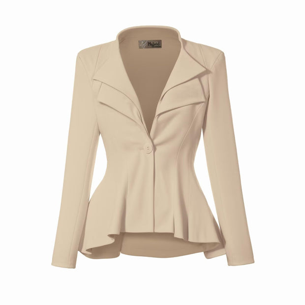 Hybrid & Company Women's Casual Work Office Dressy Double Lapel Single Button Peplum Comfortable Blazer
