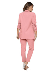 SweatyRocks Women's 2 Piece Solid Ruched Sleeve Blazer and Pants Business Office Suit Set