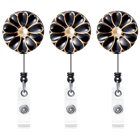 Retractable Badge Holder with Alligator Clip, 24 inch Retractable Cord, ID Badge Reel with Pearl, 3 Pack (Multiple)