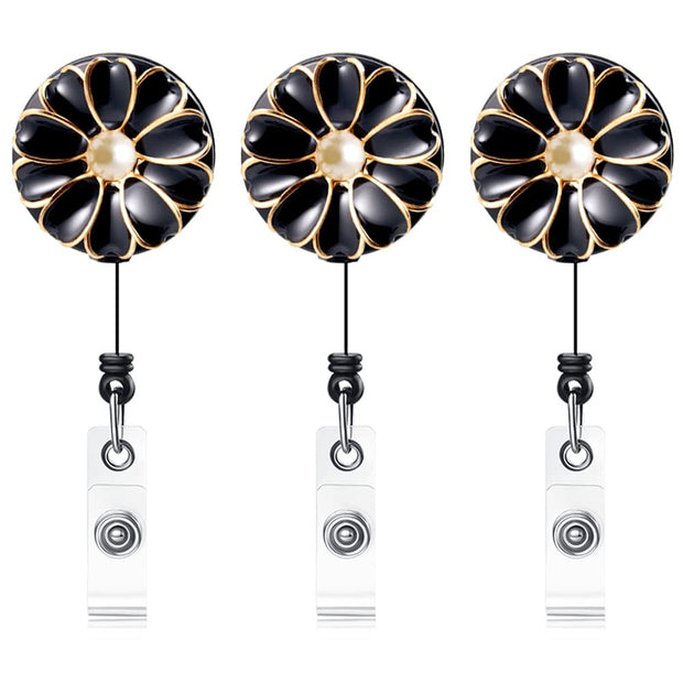 Retractable Badge Holder with Alligator Clip, 24 inch Retractable Cord, ID Badge Reel with Pearl, 3 Pack (Multiple)