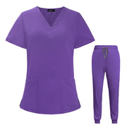 VIAOLI Scrubs for Women Set V-Neck Pocket Top & Drawstring Jogger Scrub Pants Stretch Nursing Scrubs Set Uniform