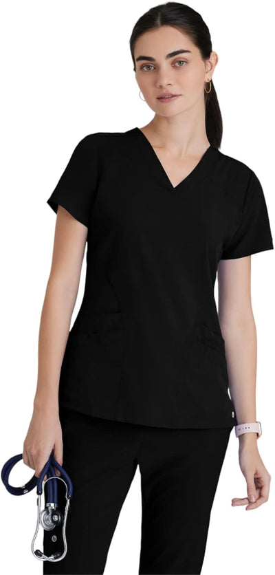 BARCO ONE Women's Pulse Scrub Top, Sporty V-Neck Medical Top w/ 4-Way Stretch & 5 Pockets