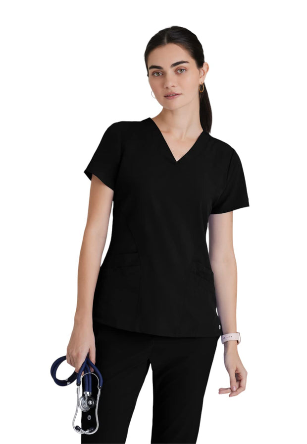 BARCO ONE Women's Pulse Scrub Top, Sporty V-Neck Medical Top w/ 4-Way Stretch & 5 Pockets