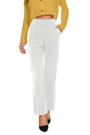 FUNYYZO Wide Leg Pants Women's High Elastic Waisted in The Back Business Work Trousers Long Straight Suit Pants
