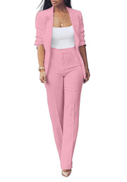 HuiSiFang Womens Fall Fashion 2 Piece Blazer Sets Open Front Blazers and Slim Fit Pants Suits Set