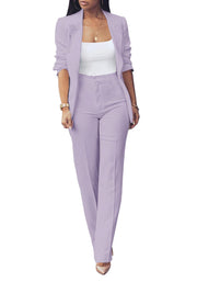 HuiSiFang Womens Fall Fashion 2 Piece Blazer Sets Open Front Blazers and Slim Fit Pants Suits Set