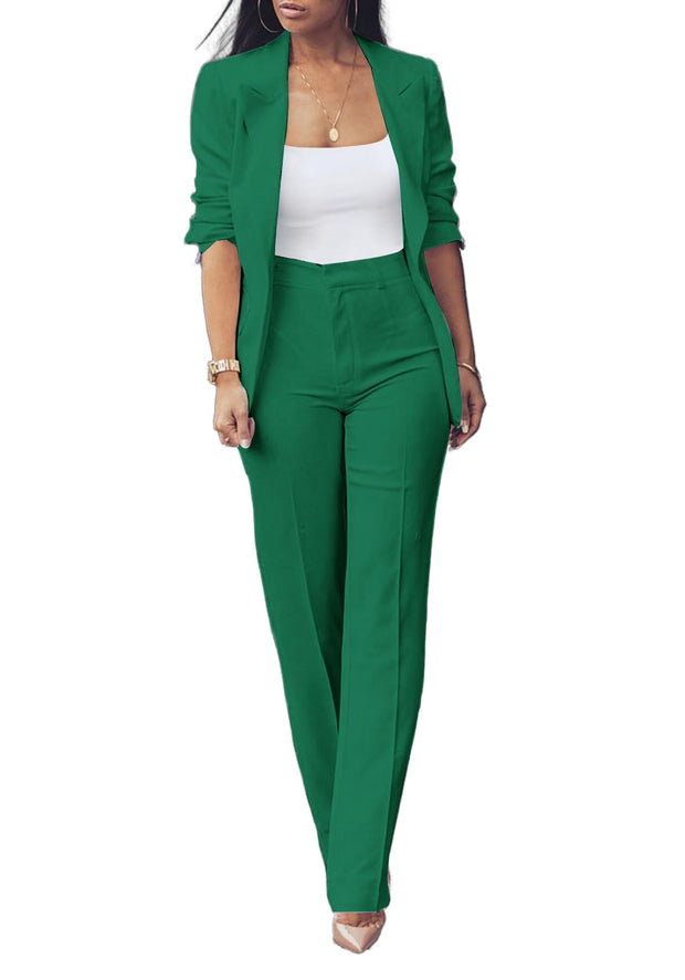 HuiSiFang Womens Fall Fashion 2 Piece Blazer Sets Open Front Blazers and Slim Fit Pants Suits Set