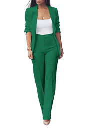 HuiSiFang Womens Fall Fashion 2 Piece Blazer Sets Open Front Blazers and Slim Fit Pants Suits Set