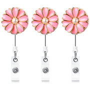 Retractable Badge Holder with Alligator Clip, 24 inch Retractable Cord, ID Badge Reel with Pearl, 3 Pack (Multiple)