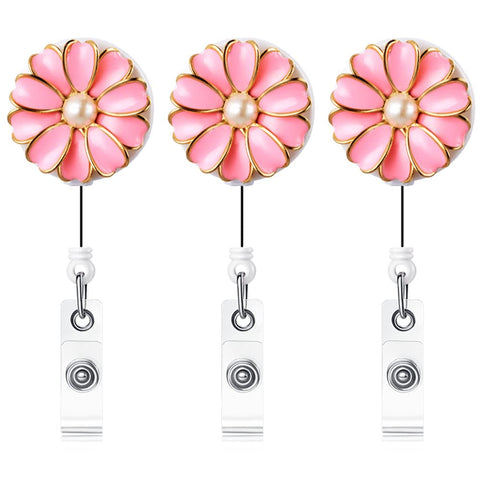 Retractable Badge Holder with Alligator Clip, 24 inch Retractable Cord, ID Badge Reel with Pearl, 3 Pack (Multiple)