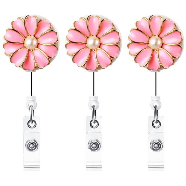 Retractable Badge Holder with Alligator Clip, 24 inch Retractable Cord, ID Badge Reel with Pearl, 3 Pack (Multiple)