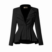 Hybrid & Company Women's Casual Work Office Dressy Double Lapel Single Button Peplum Comfortable Blazer