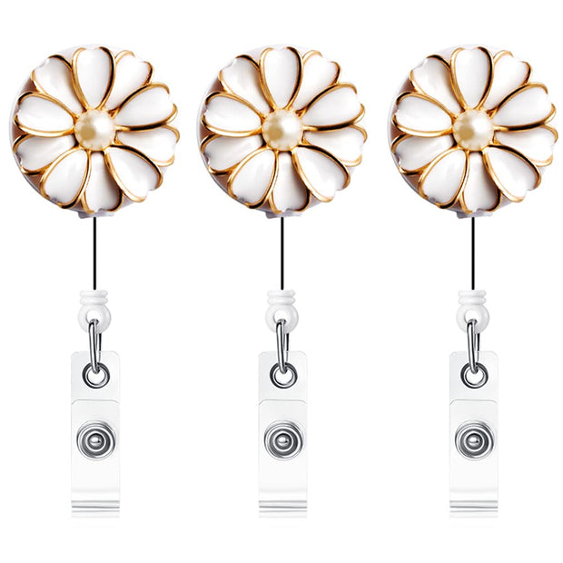 Retractable Badge Holder with Alligator Clip, 24 inch Retractable Cord, ID Badge Reel with Pearl, 3 Pack (Multiple)