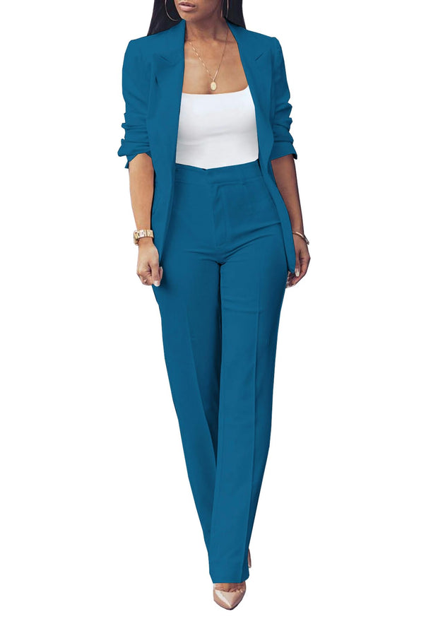 HuiSiFang Womens Fall Fashion 2 Piece Blazer Sets Open Front Blazers and Slim Fit Pants Suits Set