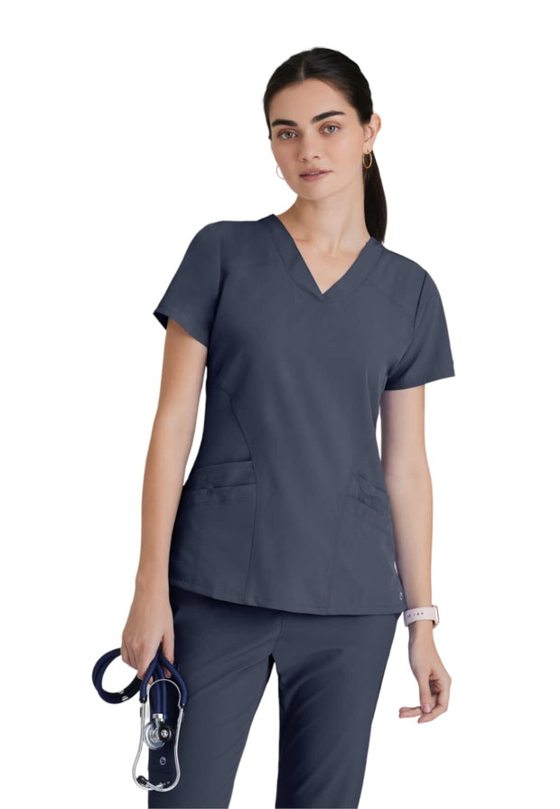 BARCO ONE Women's Pulse Scrub Top, Sporty V-Neck Medical Top w/ 4-Way Stretch & 5 Pockets