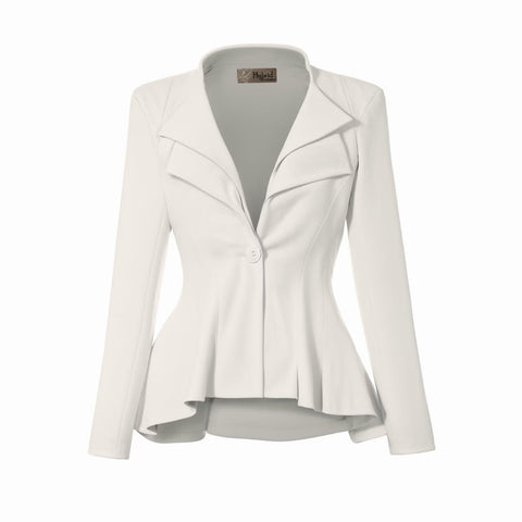Hybrid & Company Women's Casual Work Office Dressy Double Lapel Single Button Peplum Comfortable Blazer