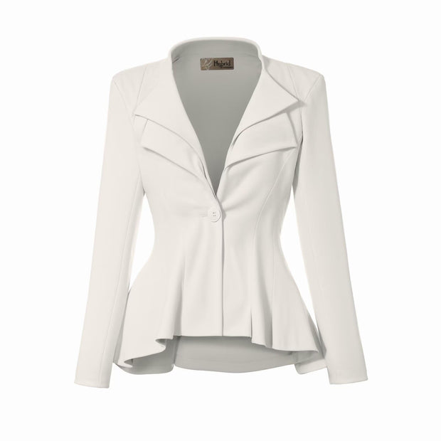 Hybrid & Company Women's Casual Work Office Dressy Double Lapel Single Button Peplum Comfortable Blazer