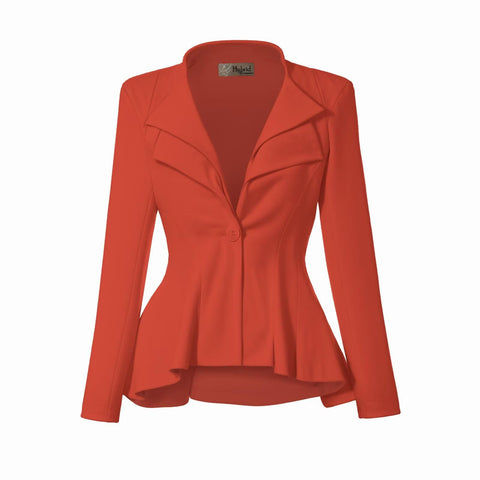 Hybrid & Company Women's Casual Work Office Dressy Double Lapel Single Button Peplum Comfortable Blazer