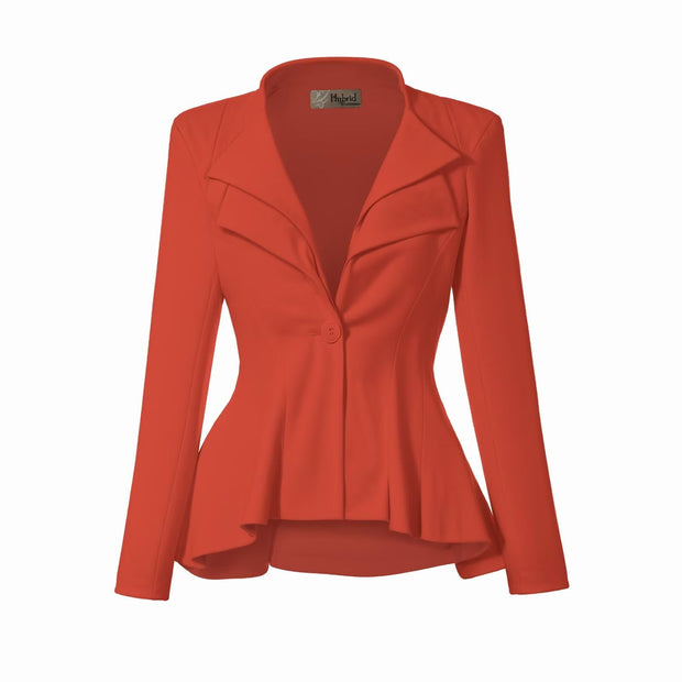 Hybrid & Company Women's Casual Work Office Dressy Double Lapel Single Button Peplum Comfortable Blazer
