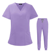 VIAOLI Scrubs for Women Set V-Neck Pocket Top & Drawstring Jogger Scrub Pants Stretch Nursing Scrubs Set Uniform