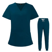 VIAOLI Scrubs for Women Set V-Neck Pocket Top & Drawstring Jogger Scrub Pants Stretch Nursing Scrubs Set Uniform
