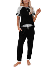 AUTOMET Lounge Sets For Women Two Piece Outfits Loungewear Short Sleeve Crewneck Jogger Pajama Set Sweatpants Tracksuit