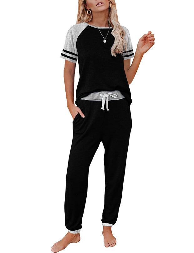 AUTOMET Lounge Sets For Women Two Piece Outfits Loungewear Short Sleeve Crewneck Jogger Pajama Set Sweatpants Tracksuit