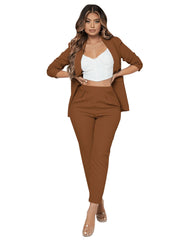 SweatyRocks Women's 2 Piece Solid Ruched Sleeve Blazer and Pants Business Office Suit Set