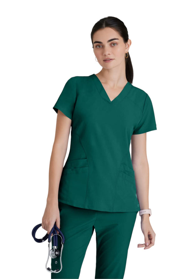 BARCO ONE Women's Pulse Scrub Top, Sporty V-Neck Medical Top w/ 4-Way Stretch & 5 Pockets