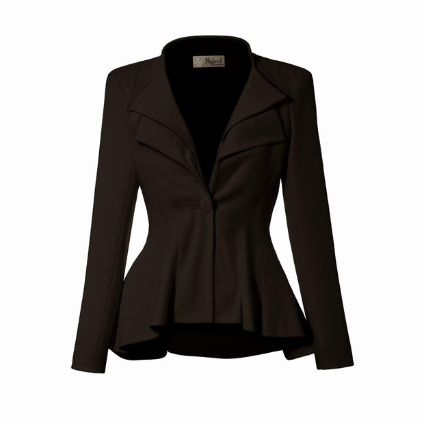 Hybrid & Company Women's Casual Work Office Dressy Double Lapel Single Button Peplum Comfortable Blazer