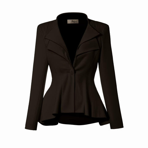 Hybrid & Company Women's Casual Work Office Dressy Double Lapel Single Button Peplum Comfortable Blazer