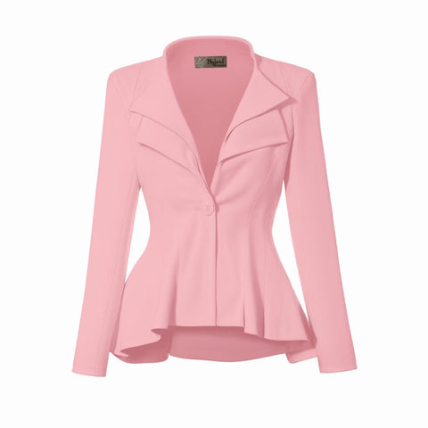 Hybrid & Company Women's Casual Work Office Dressy Double Lapel Single Button Peplum Comfortable Blazer