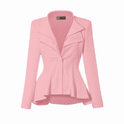 Hybrid & Company Women's Casual Work Office Dressy Double Lapel Single Button Peplum Comfortable Blazer
