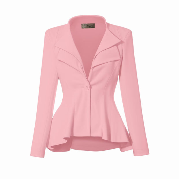 Hybrid & Company Women's Casual Work Office Dressy Double Lapel Single Button Peplum Comfortable Blazer