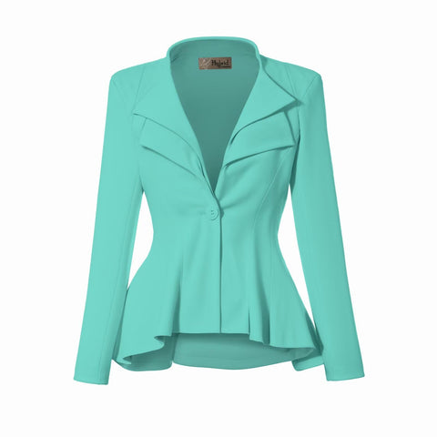 Hybrid & Company Women's Casual Work Office Dressy Double Lapel Single Button Peplum Comfortable Blazer