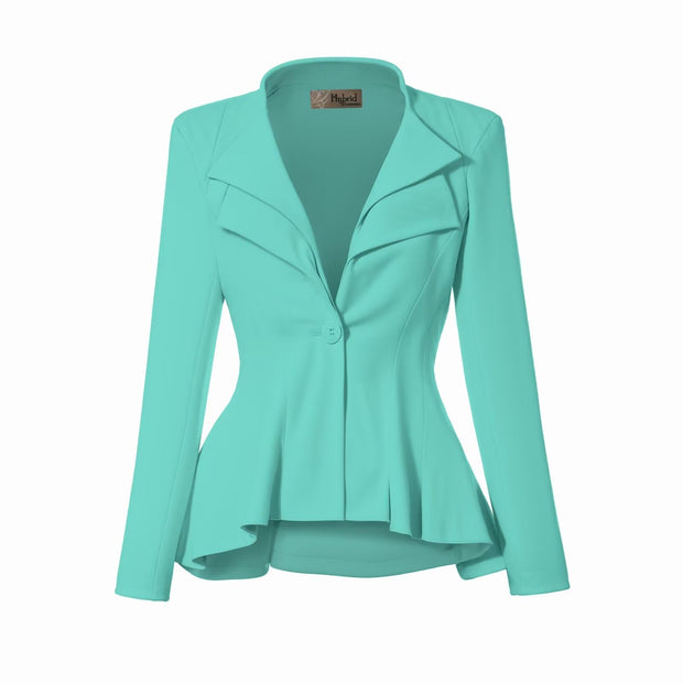 Hybrid & Company Women's Casual Work Office Dressy Double Lapel Single Button Peplum Comfortable Blazer