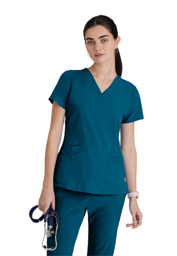 BARCO ONE Women's Pulse Scrub Top, Sporty V-Neck Medical Top w/ 4-Way Stretch & 5 Pockets