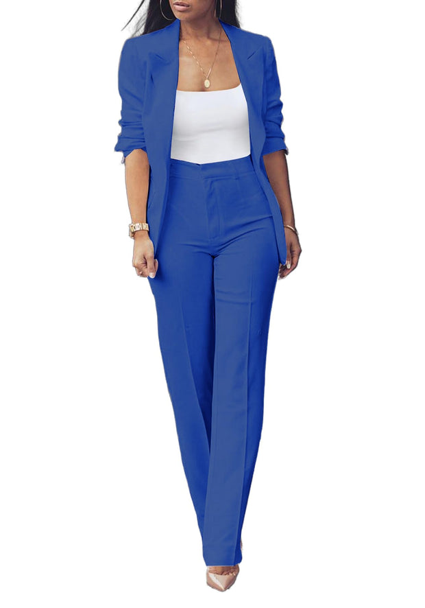 HuiSiFang Womens Fall Fashion 2 Piece Blazer Sets Open Front Blazers and Slim Fit Pants Suits Set