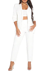 SweatyRocks Women's 2 Piece Solid Ruched Sleeve Blazer and Pants Business Office Suit Set
