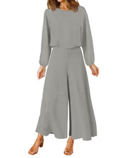 ROYLAMP Women's Summer 2 Piece Outfits Round Neck Crop Basic Top Cropped Wide Leg Pants Set Jumpsuits