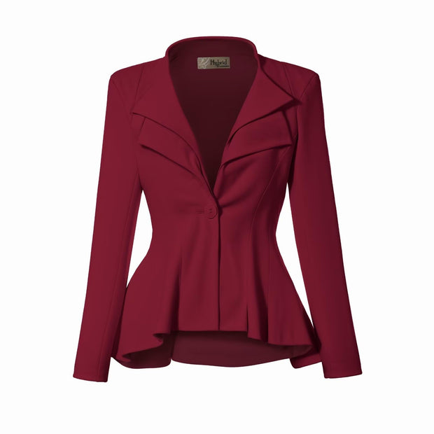 Hybrid & Company Women's Casual Work Office Dressy Double Lapel Single Button Peplum Comfortable Blazer