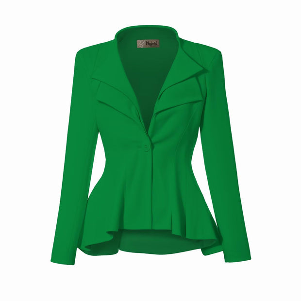 Hybrid & Company Women's Casual Work Office Dressy Double Lapel Single Button Peplum Comfortable Blazer
