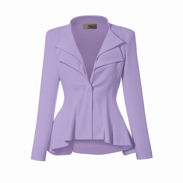 Hybrid & Company Women's Casual Work Office Dressy Double Lapel Single Button Peplum Comfortable Blazer