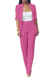HuiSiFang Womens Fall Fashion 2 Piece Blazer Sets Open Front Blazers and Slim Fit Pants Suits Set