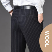 Men's Classic Fit Wool Plaid Dress Pants Double Pleated Loose Trousers High Waisted(LSBT 42)