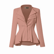 Hybrid & Company Women's Casual Work Office Dressy Double Lapel Single Button Peplum Comfortable Blazer