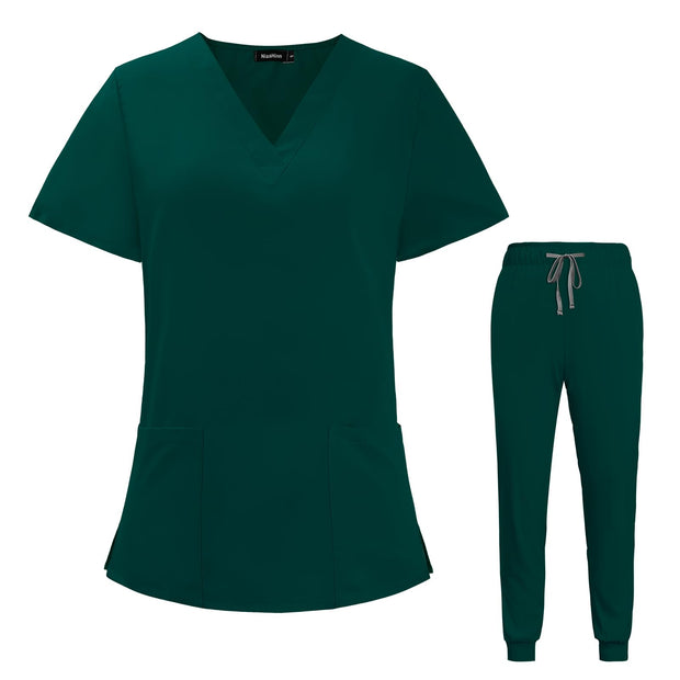 VIAOLI Scrubs for Women Set V-Neck Pocket Top & Drawstring Jogger Scrub Pants Stretch Nursing Scrubs Set Uniform