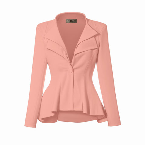 Hybrid & Company Women's Casual Work Office Dressy Double Lapel Single Button Peplum Comfortable Blazer