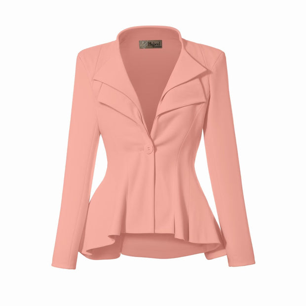 Hybrid & Company Women's Casual Work Office Dressy Double Lapel Single Button Peplum Comfortable Blazer